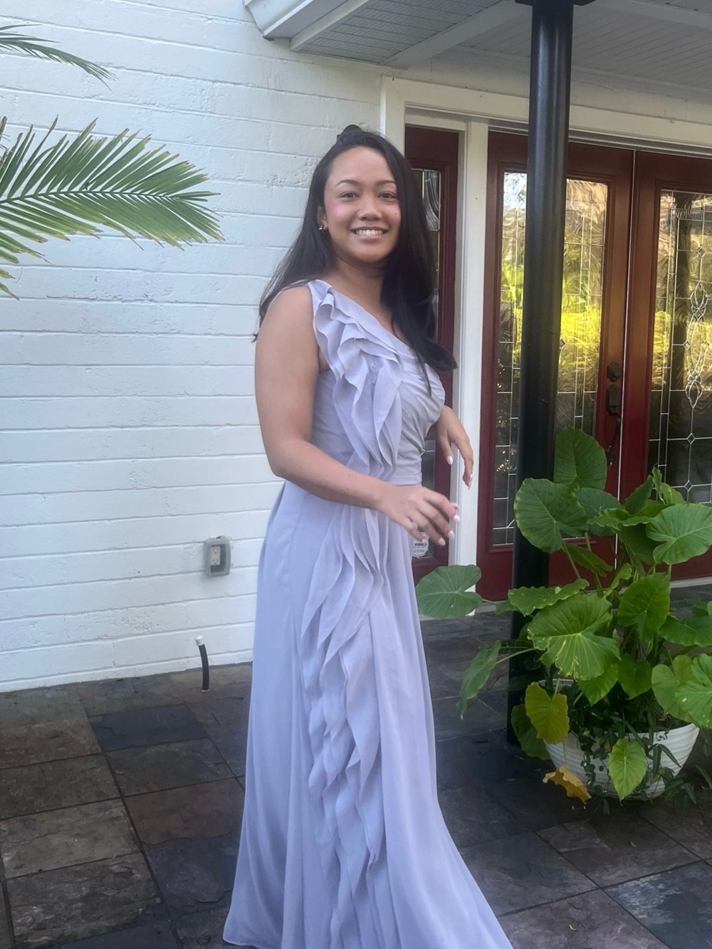 Ruffled One-Shoulder Evening Dress